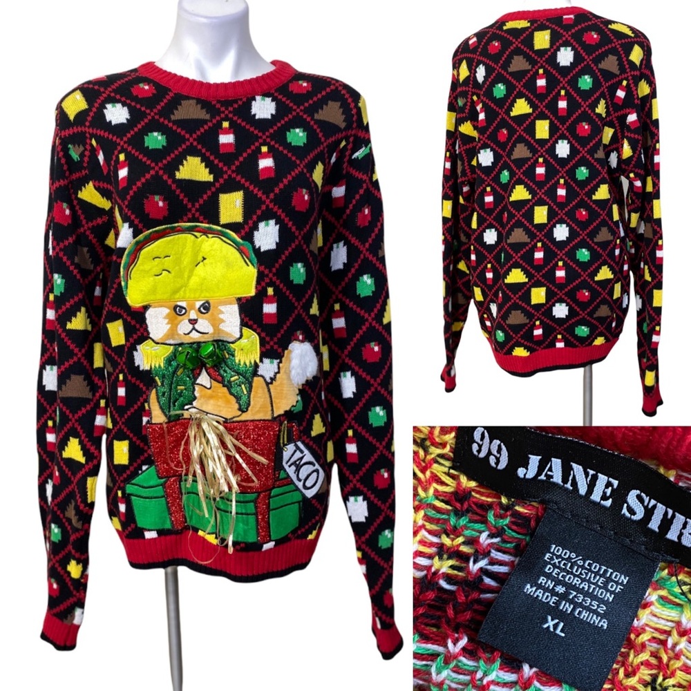 99 Jane Street Taco Cat ugly Christmas sweater